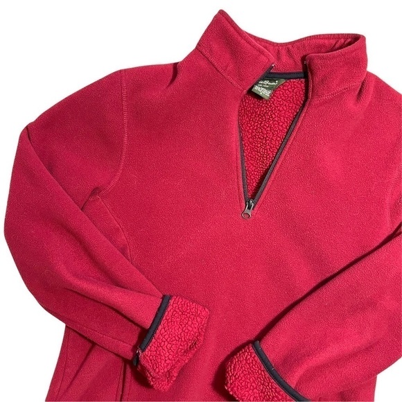 Eddie Bauer 2000’S Red 1/2 Zip Fleece Pullover Cozy Sweatshirt Size Small - Picture 3 of 16
